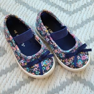 Navy blue floral toddler girl slip-on sneakers by Carter's, size 5